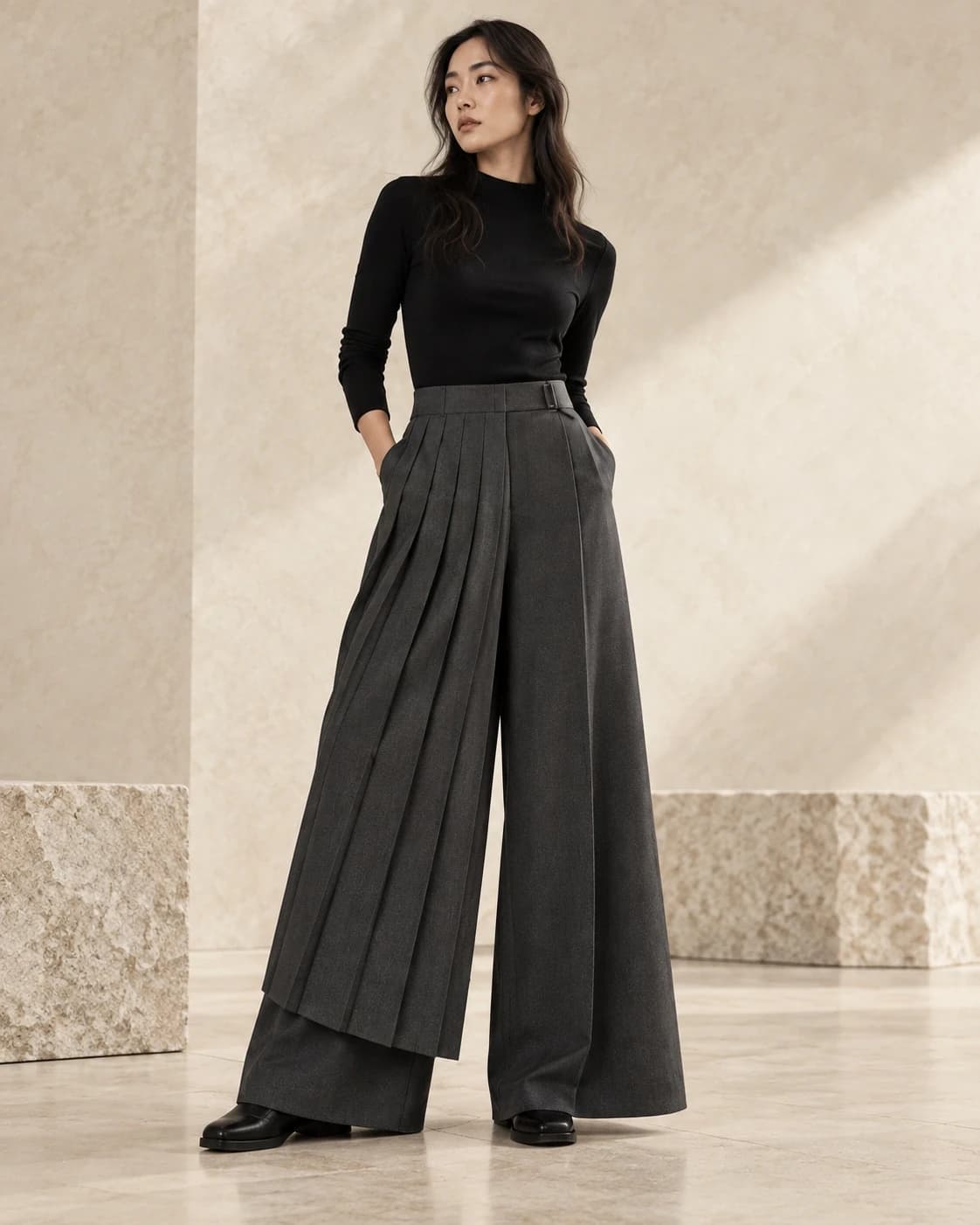 Asymmetric Hakama Style Pants
